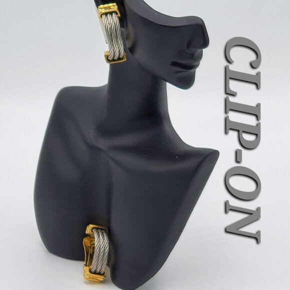 Steel Cable Hoop Clip-On Earrings AND Twisted Cable Pendant Necklace - Picture 3 of 10